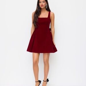 Cider Red Velvet Square Neck Bow Tie Back Mini Dress | Holiday | 0XL